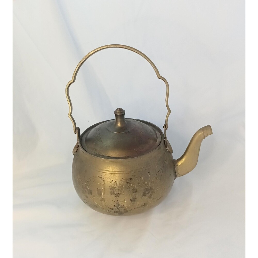 Vintage Etched Brass Teapot - India - Docoration Only